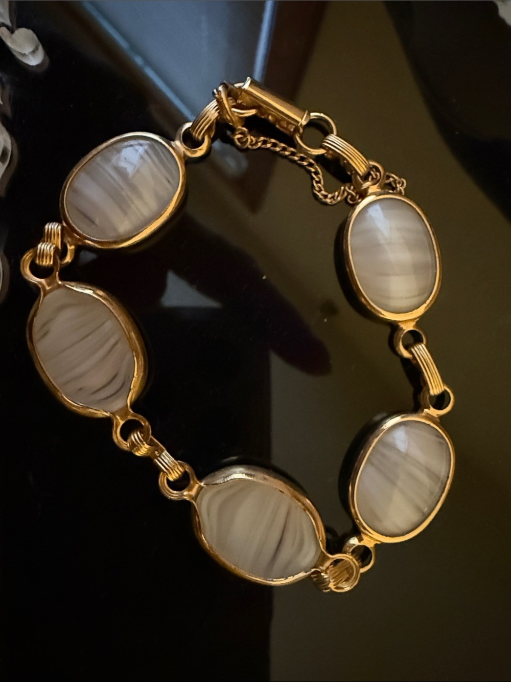 Philosophy Gold-Tone Bracelet with White Marbled Oval Stones